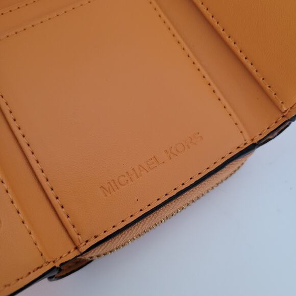 Michael Kors MK Mini Card Holder Bill Coin Orange Wallet Small Compact Logo - Picture 4 of 13